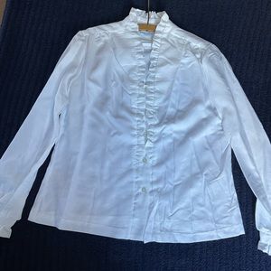 Vintage 70s/80s Ruffle Collar Button Down Blouse Size 16